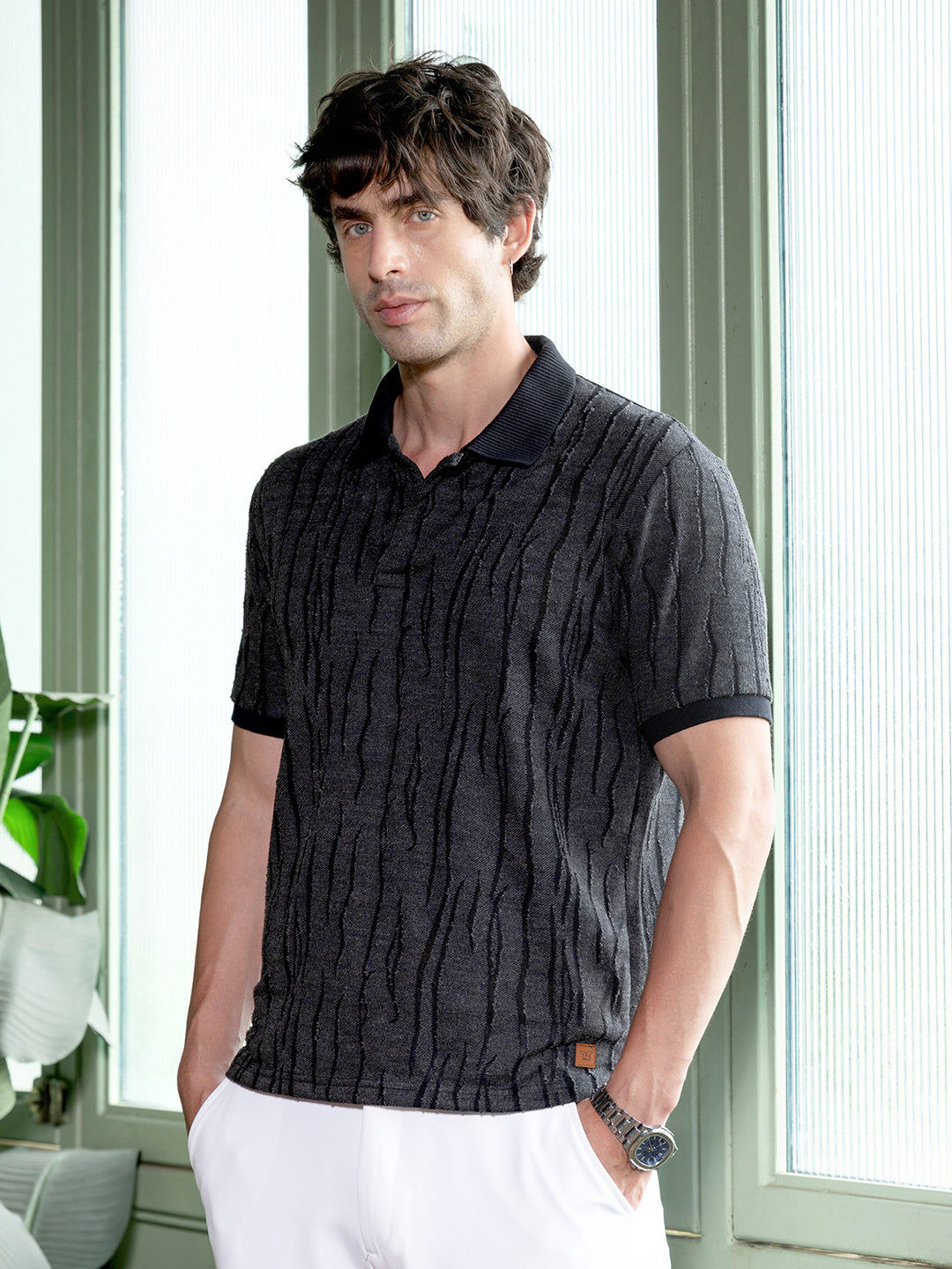 Crevice-Jacquard Polo T-Shirt