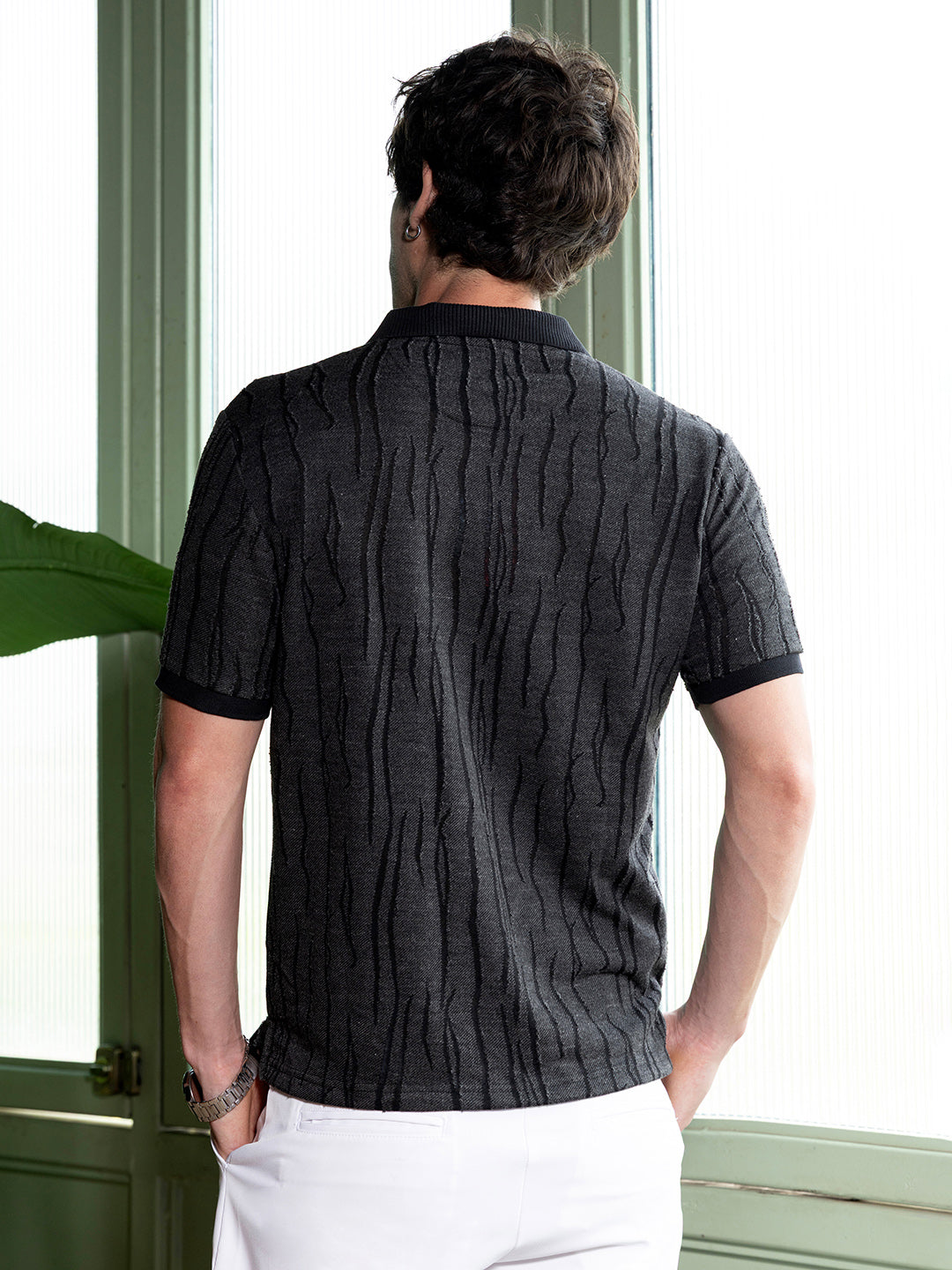 Crevice-Jacquard Polo T-Shirt