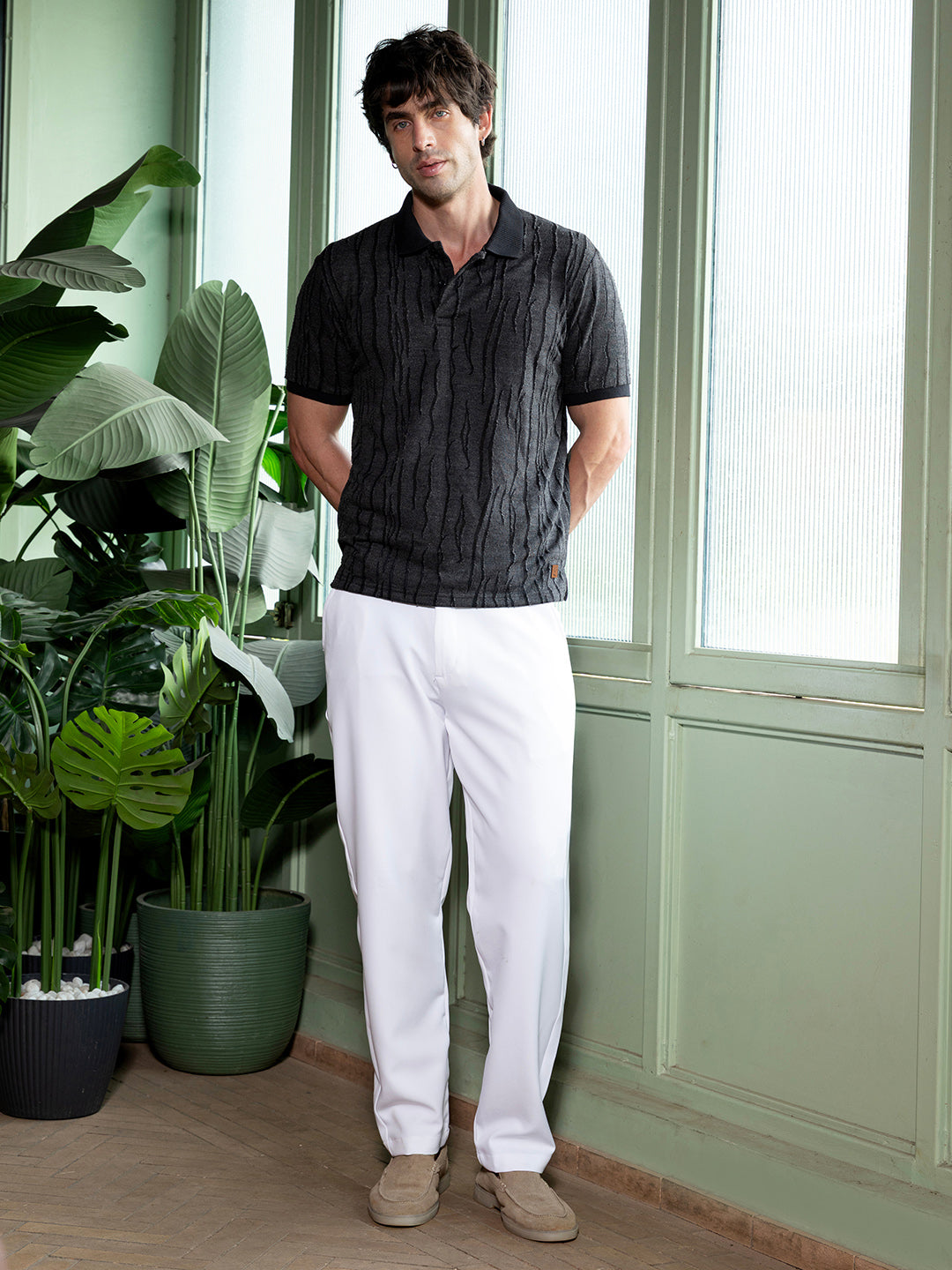 Crevice-Jacquard Polo T-Shirt