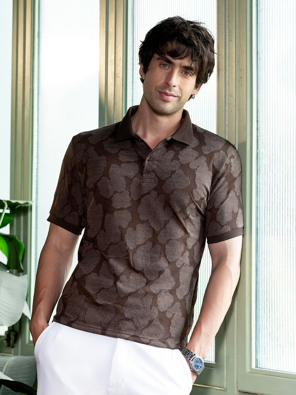 Smear-Jacquard Polo T-Shirt