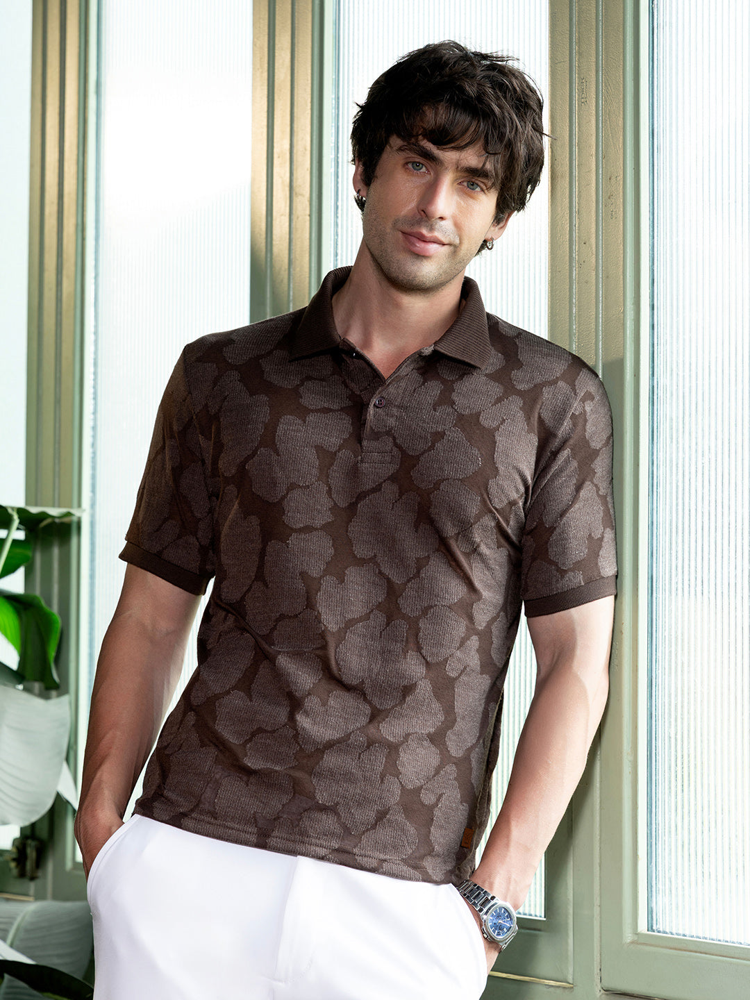 Smear-Jacquard Polo T-Shirt