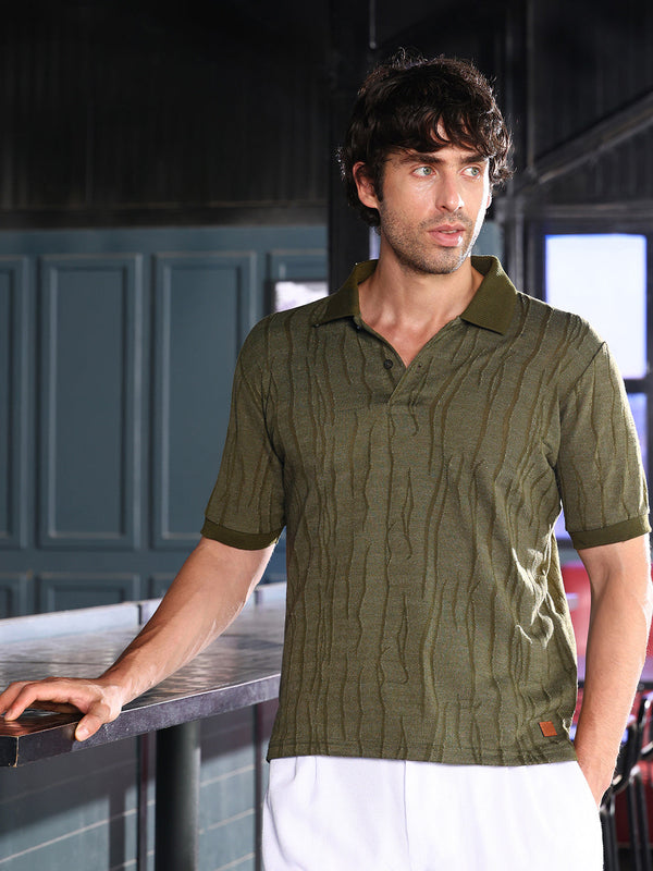 Crevice-Jacquard Polo T-Shirt