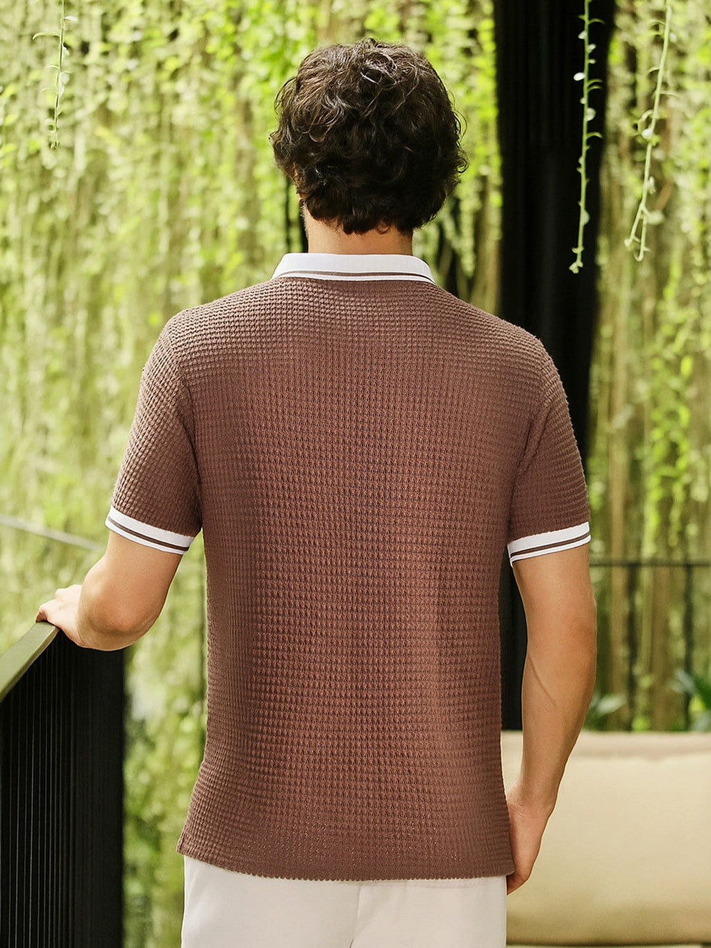 Contrast-Knit Polo T-Shirt