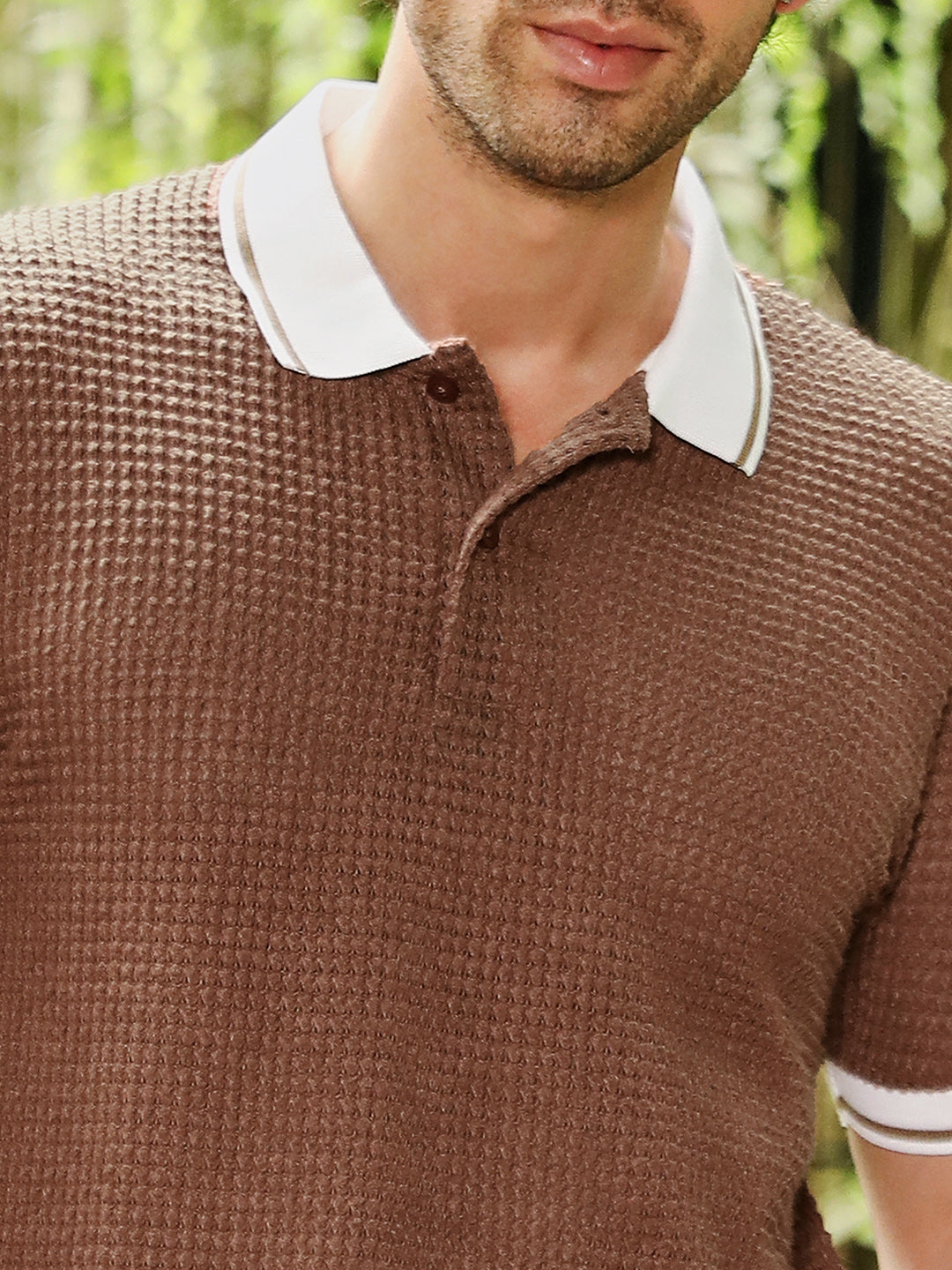 Contrast-Knit Polo T-Shirt