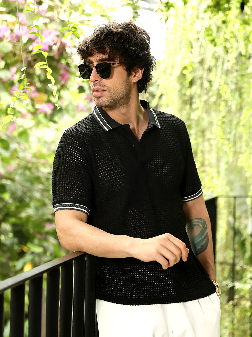 Loose-Knit Polo T-Shirt