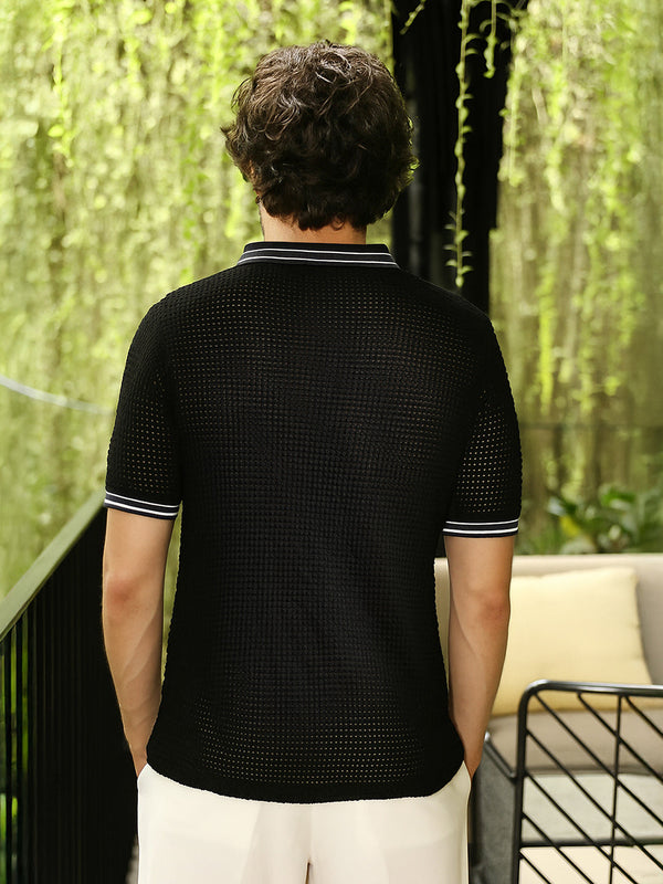 Loose-Knit Polo T-Shirt