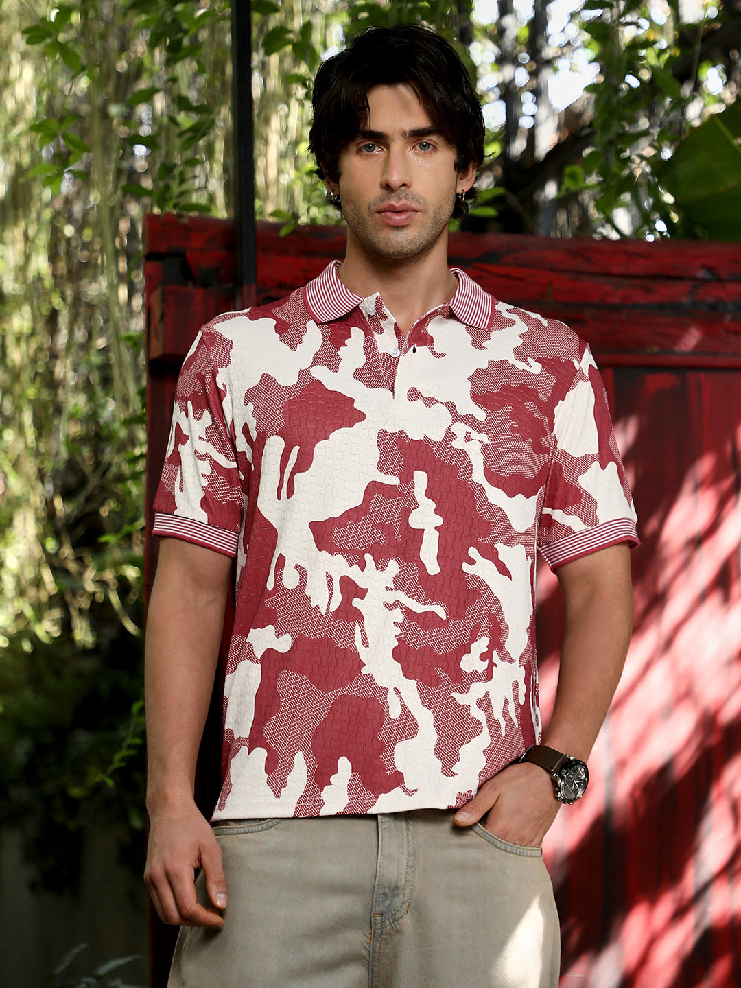 Camou-Jacquard Polo T-Shirt