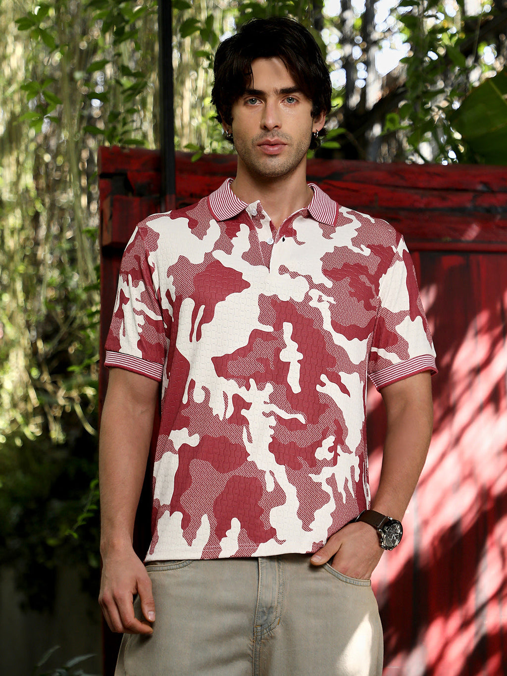 Camou-Jacquard Polo T-Shirt