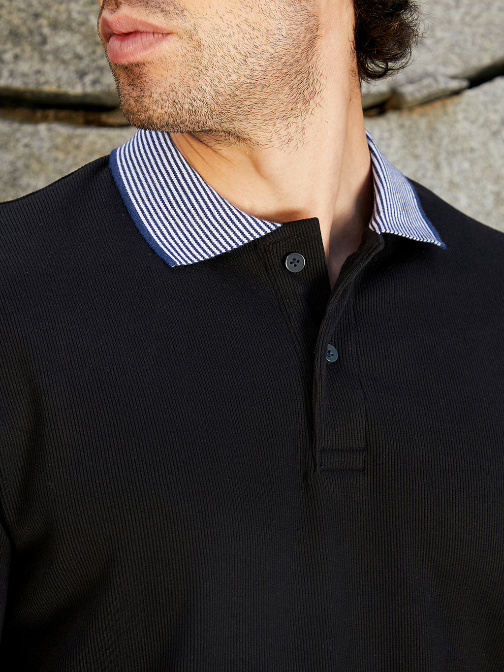 Contrast-Ribbed Polo T-Shirt
