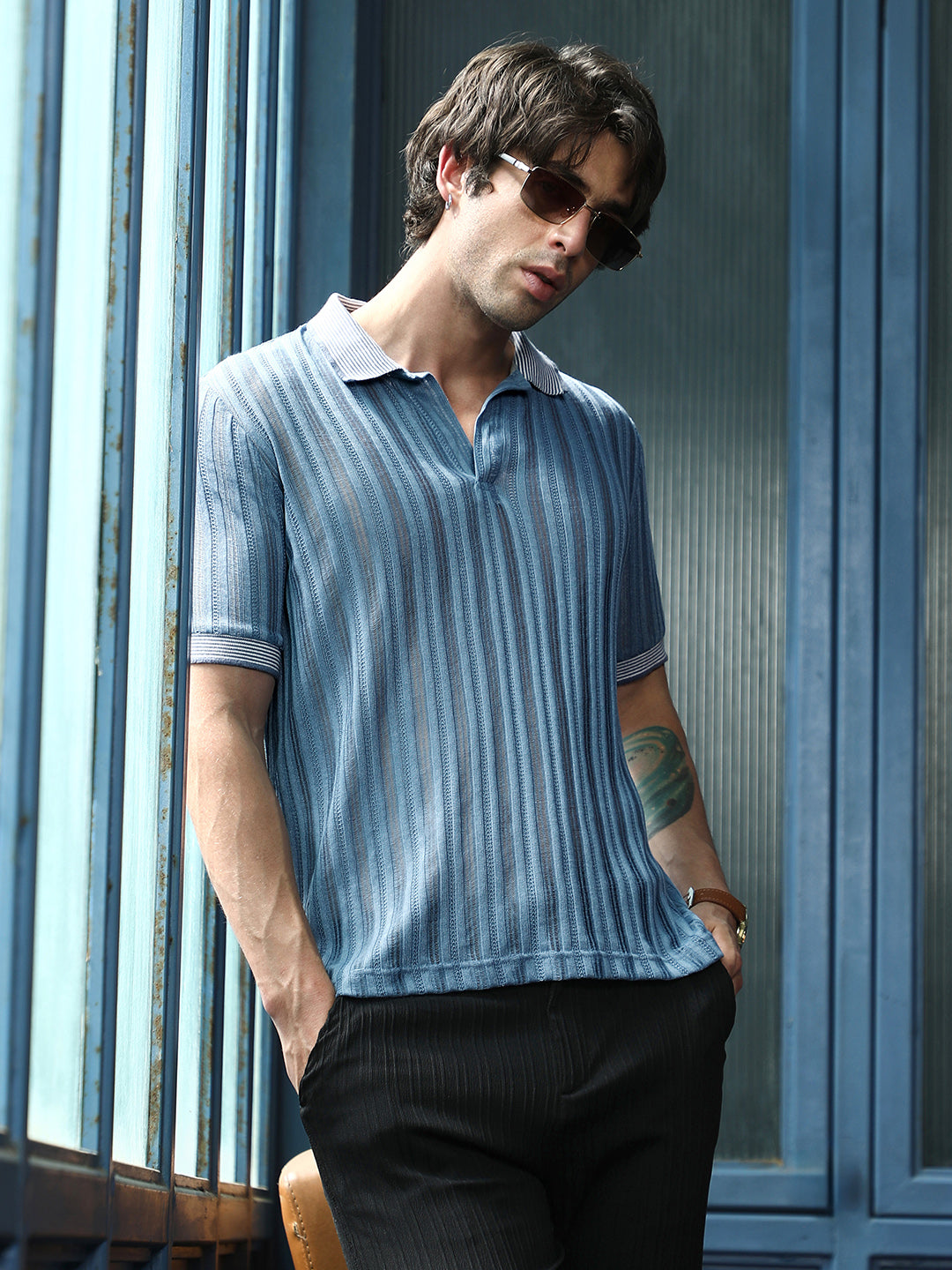 Panel Jacquard-Knit Polo T-Shirt