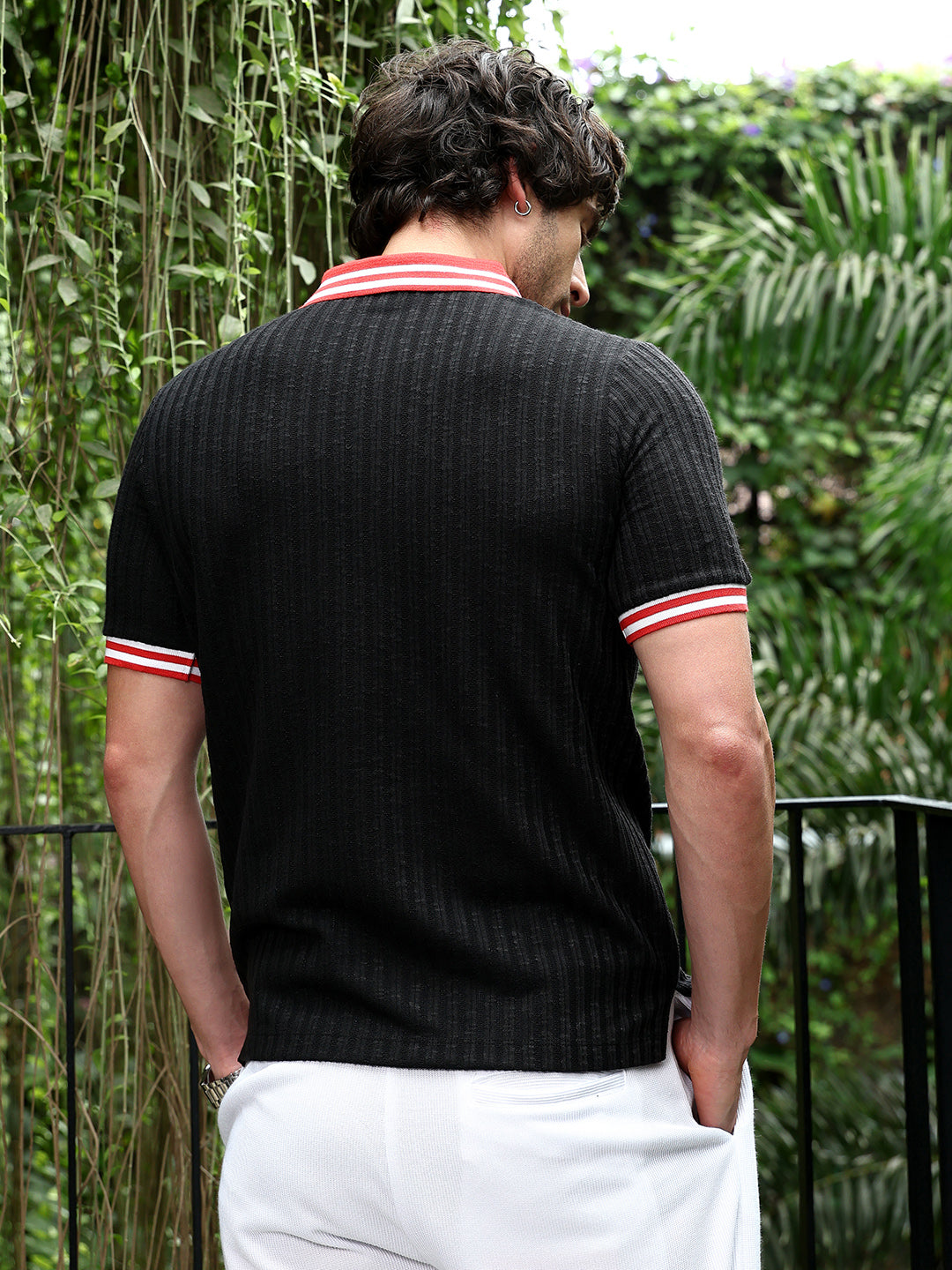 Contrast Vine-Tactile Polo T-Shirt