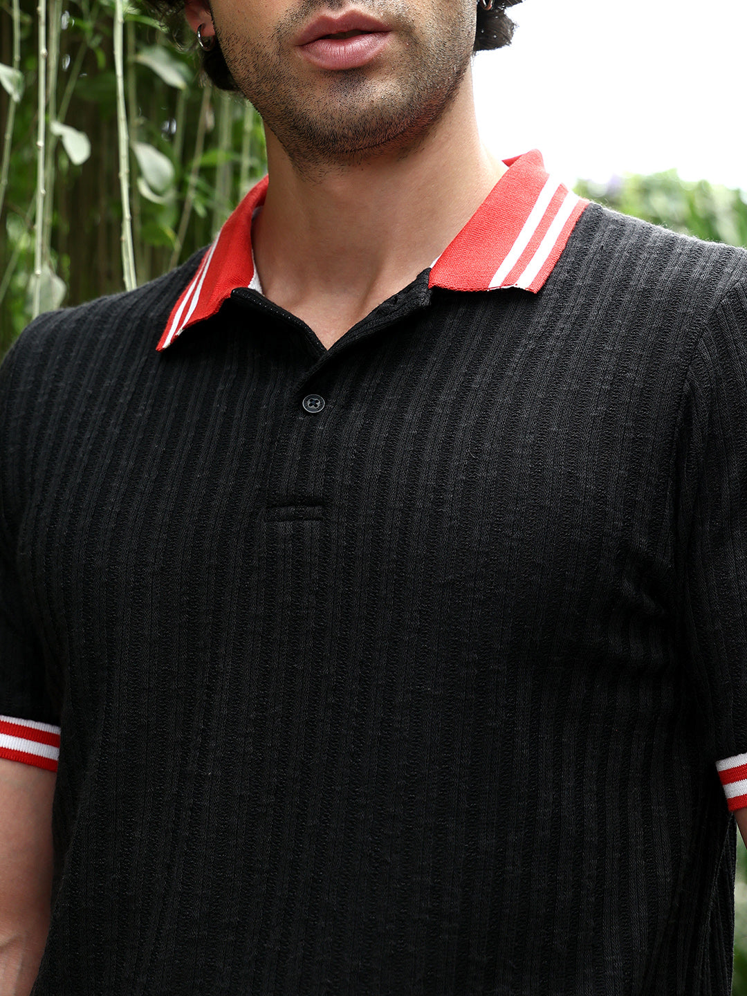 Contrast Vine-Tactile Polo T-Shirt