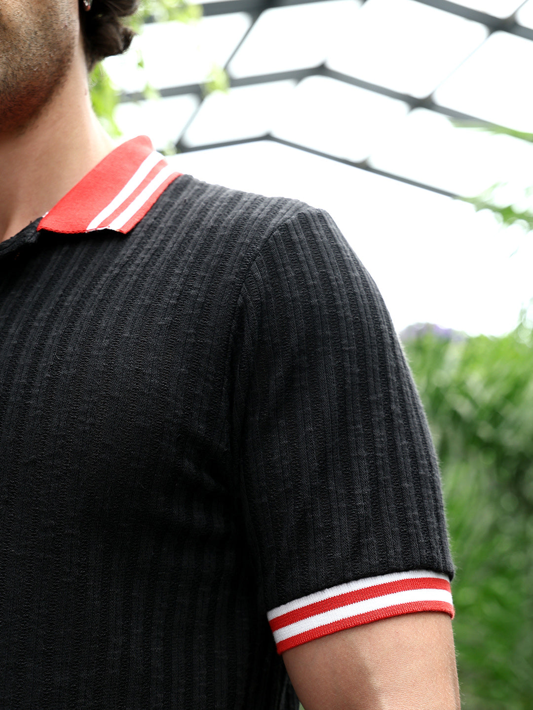 Contrast Vine-Tactile Polo T-Shirt