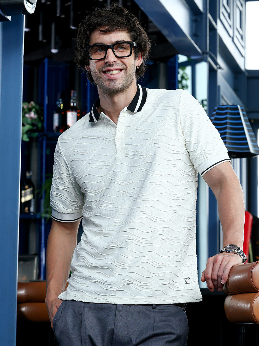 Contrast Swirl-Tactile Polo T-Shirt