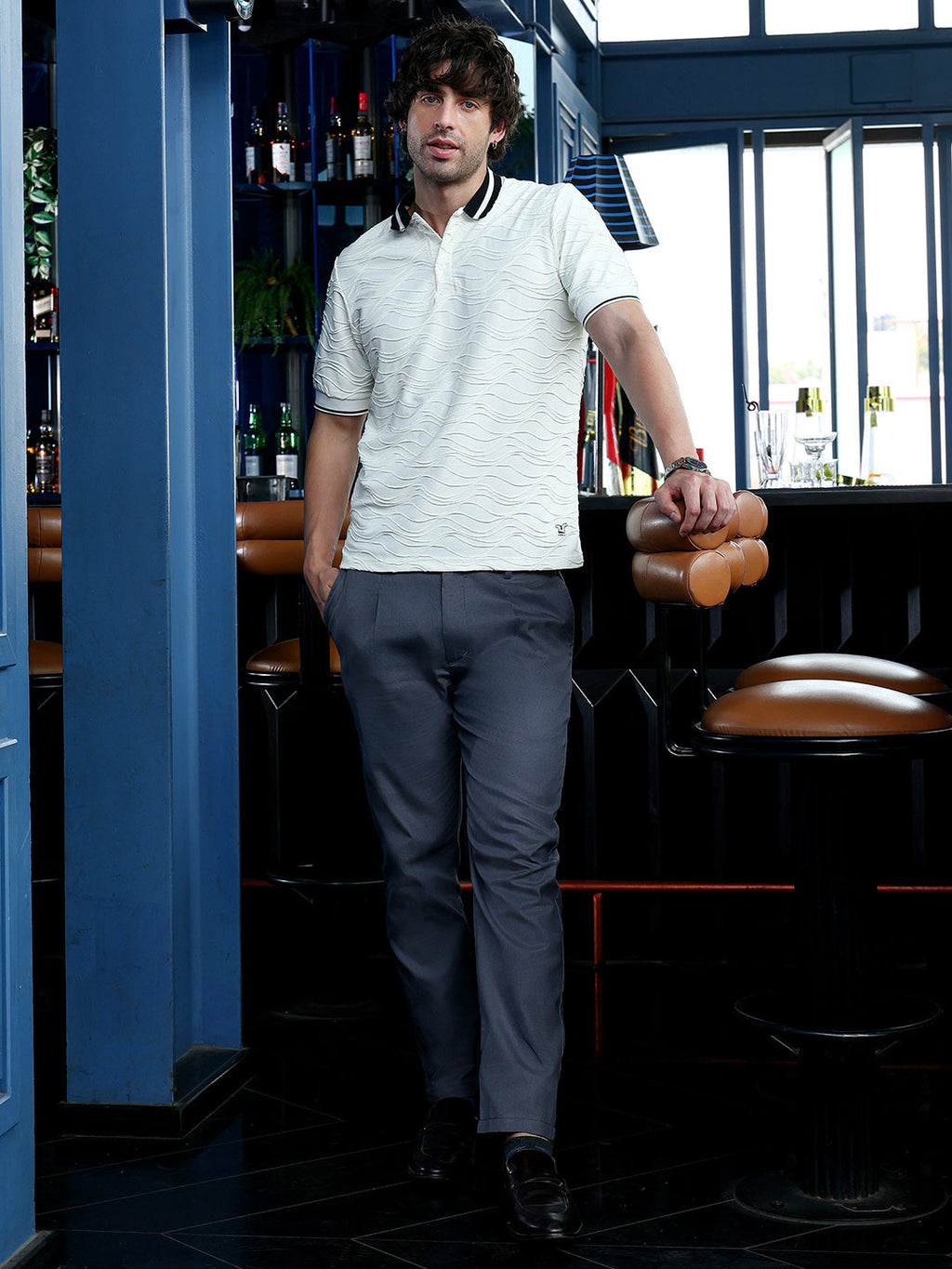 Contrast Swirl-Tactile Polo T-Shirt