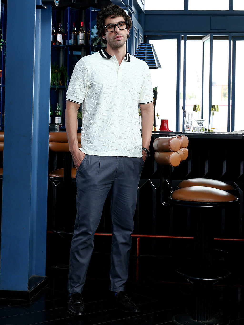 Contrast Swirl-Tactile Polo T-Shirt