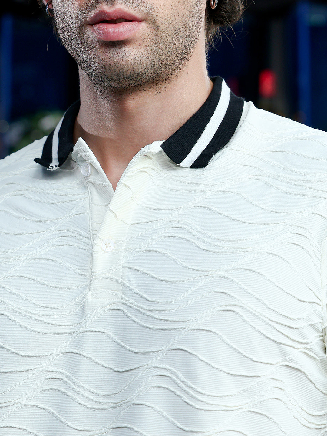 Contrast Swirl-Tactile Polo T-Shirt