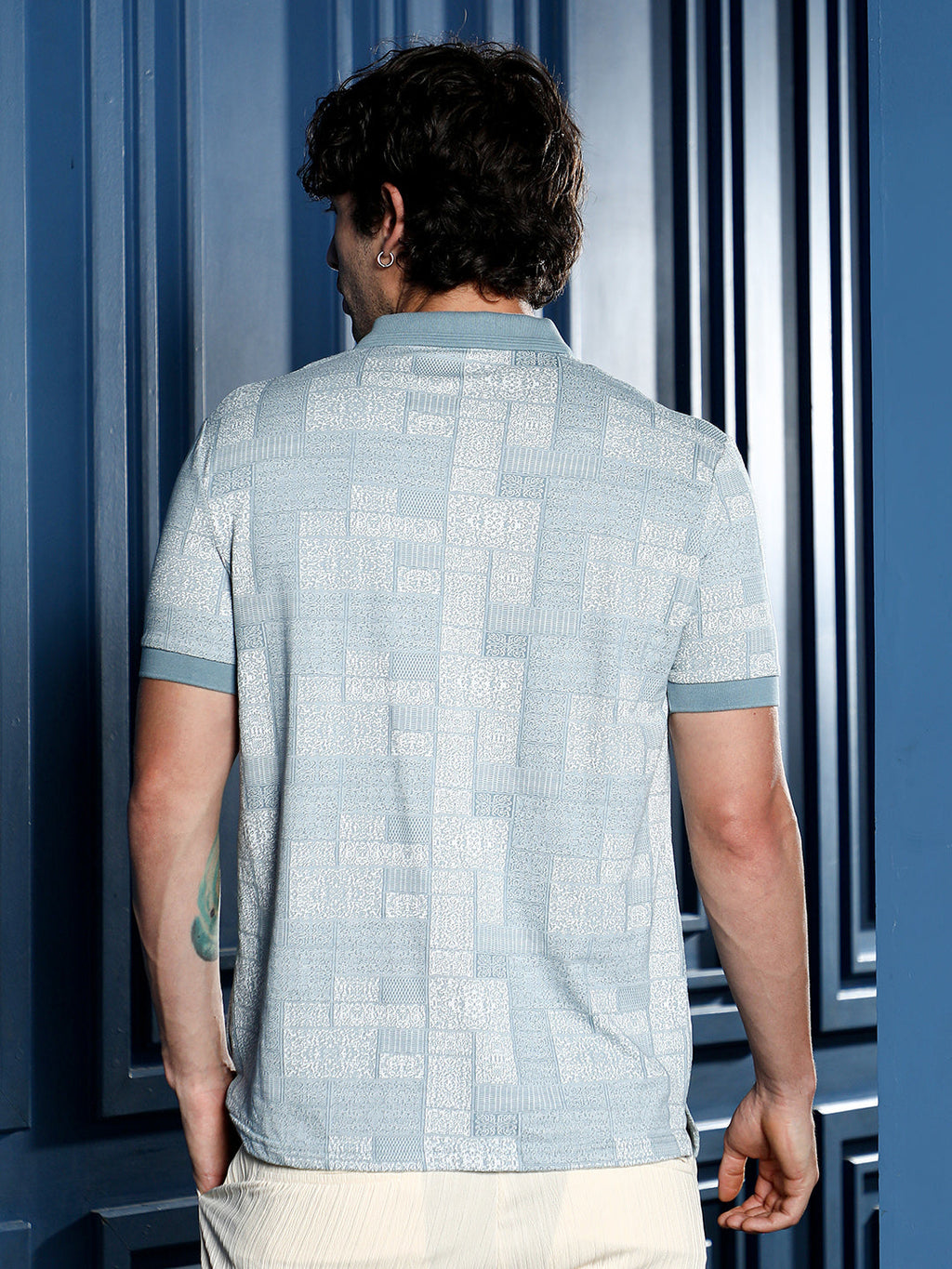 Lattice-Geometric Jacquard Polo T-Shirt