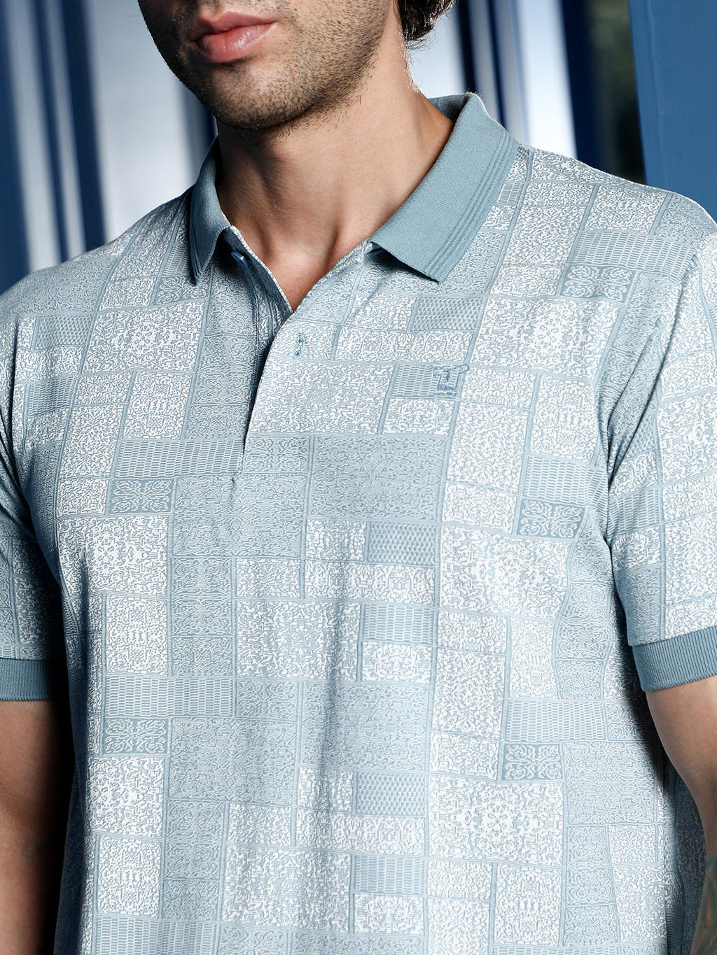 Lattice-Geometric Jacquard Polo T-Shirt