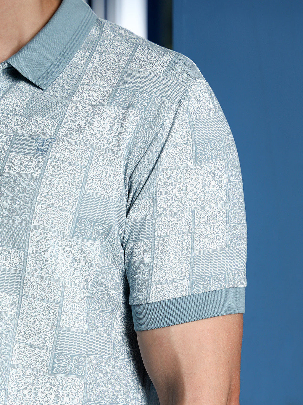Lattice-Geometric Jacquard Polo T-Shirt