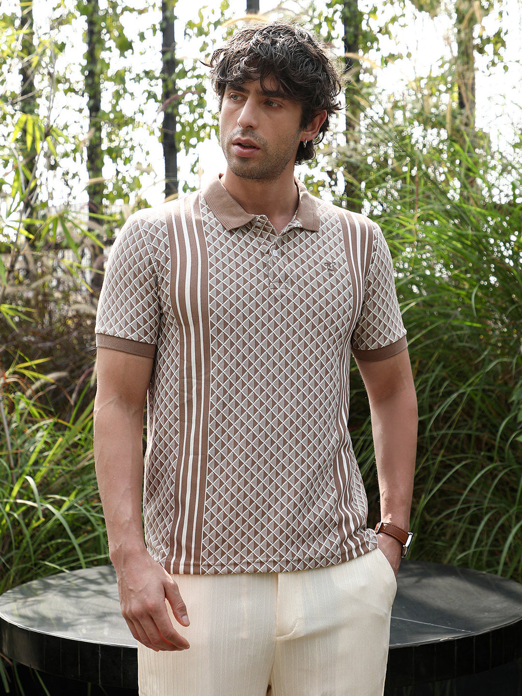 Gradient-Geometric Jacquard Polo T-Shirt