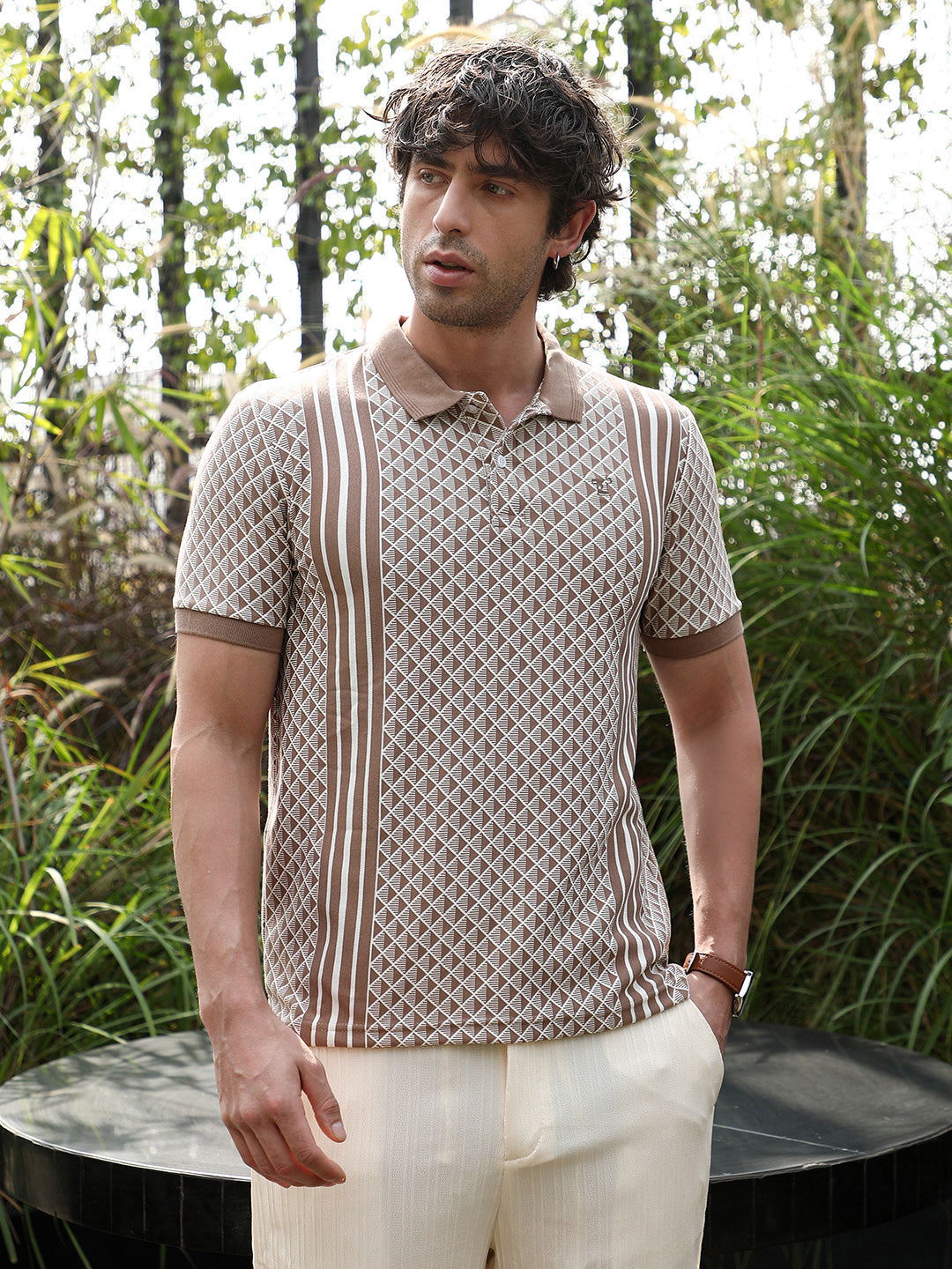 Gradient-Geometric Jacquard Polo T-Shirt