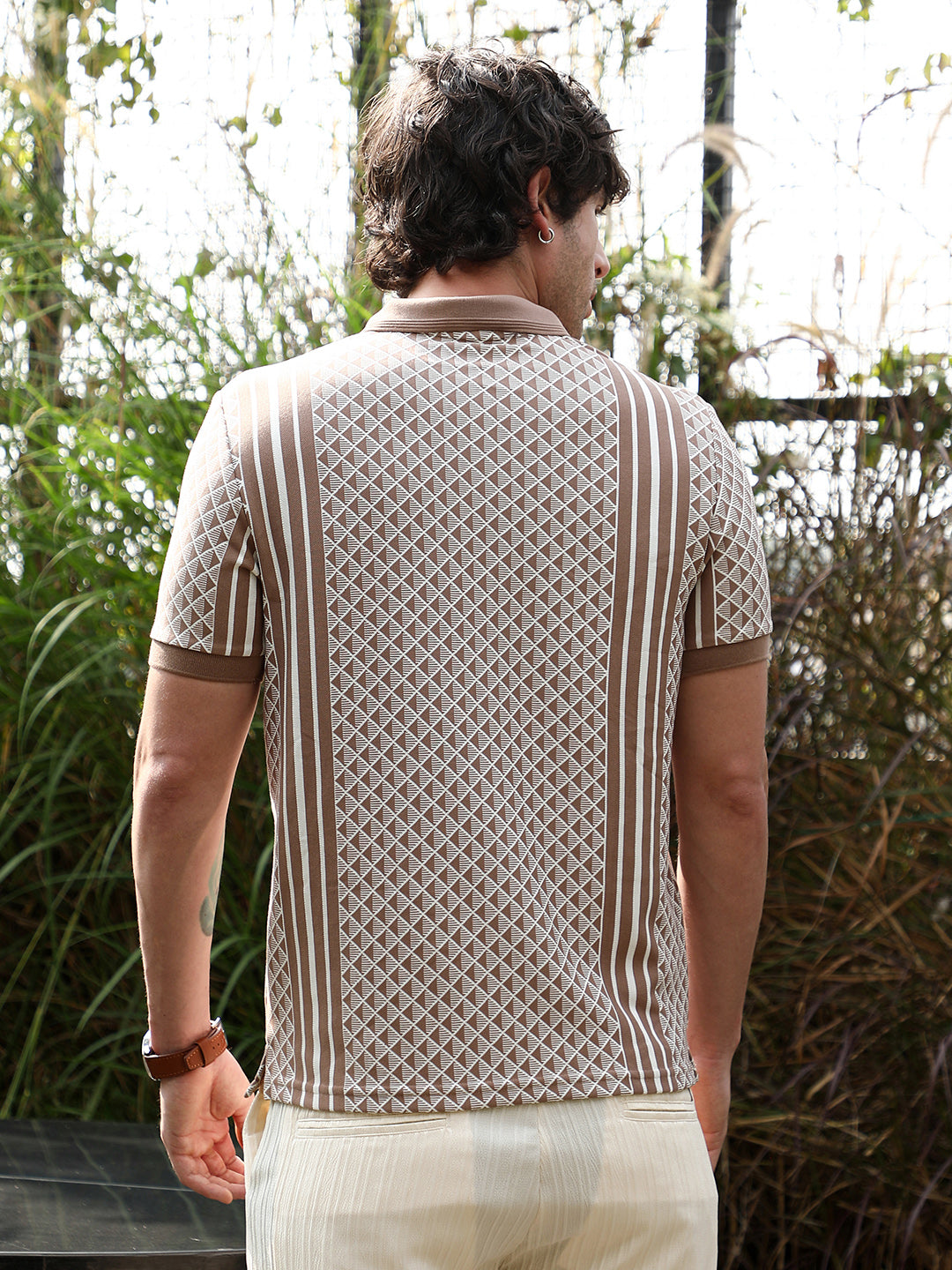 Gradient-Geometric Jacquard Polo T-Shirt