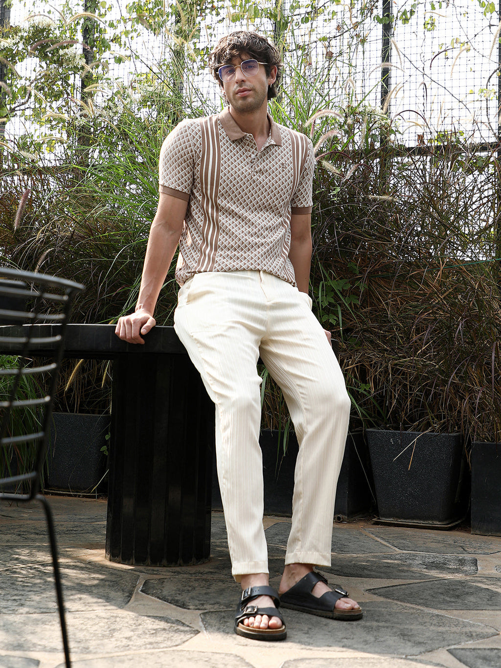 Gradient-Geometric Jacquard Polo T-Shirt