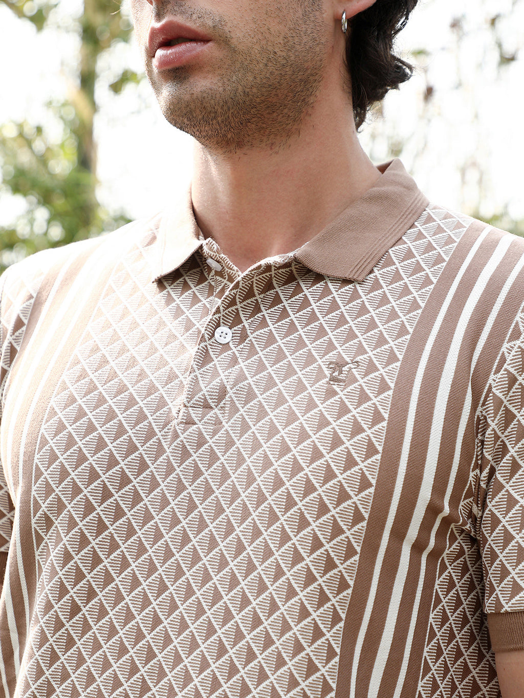 Gradient-Geometric Jacquard Polo T-Shirt