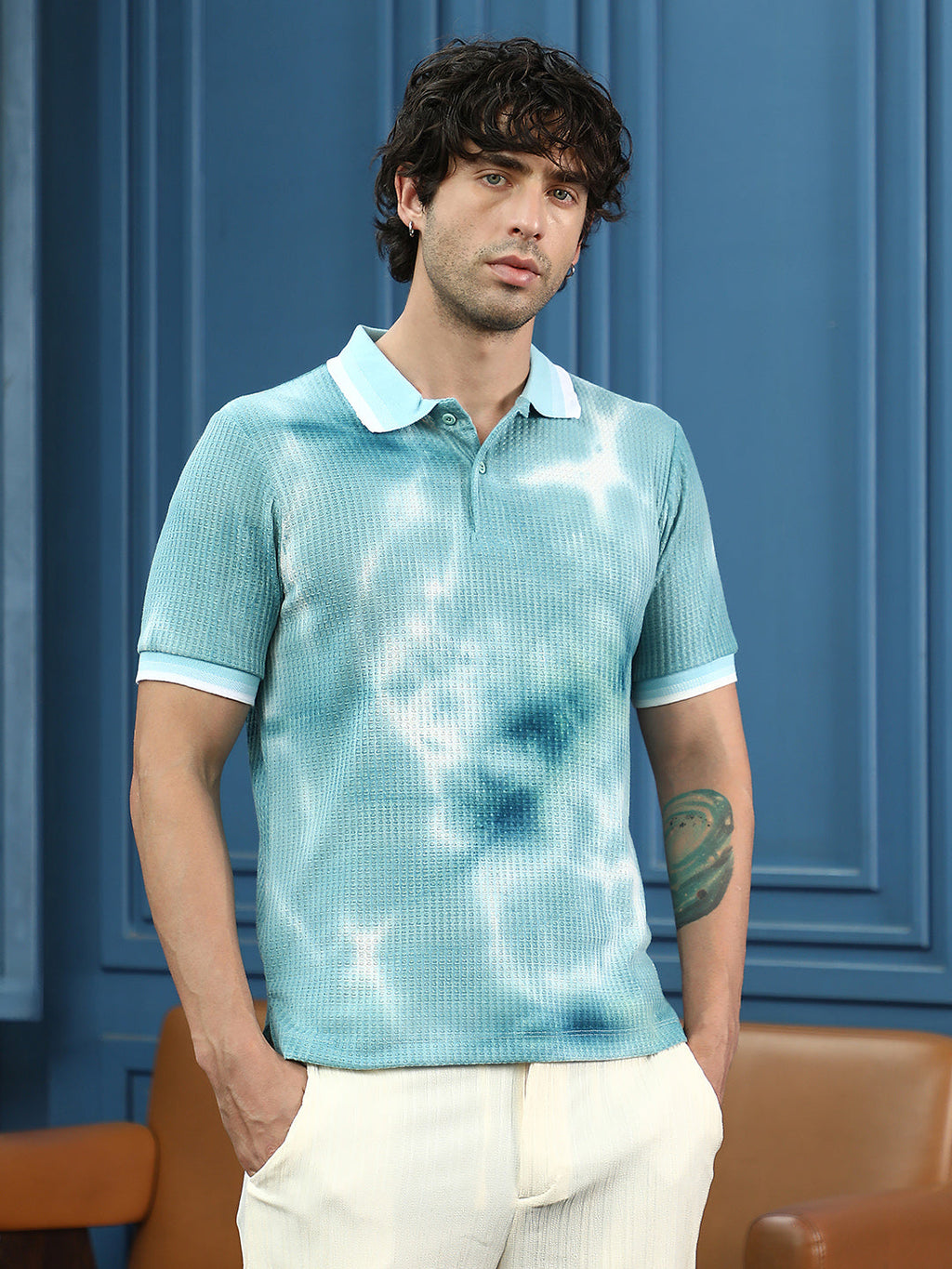 Dye-Geometric Jacquard Polo T-Shirt