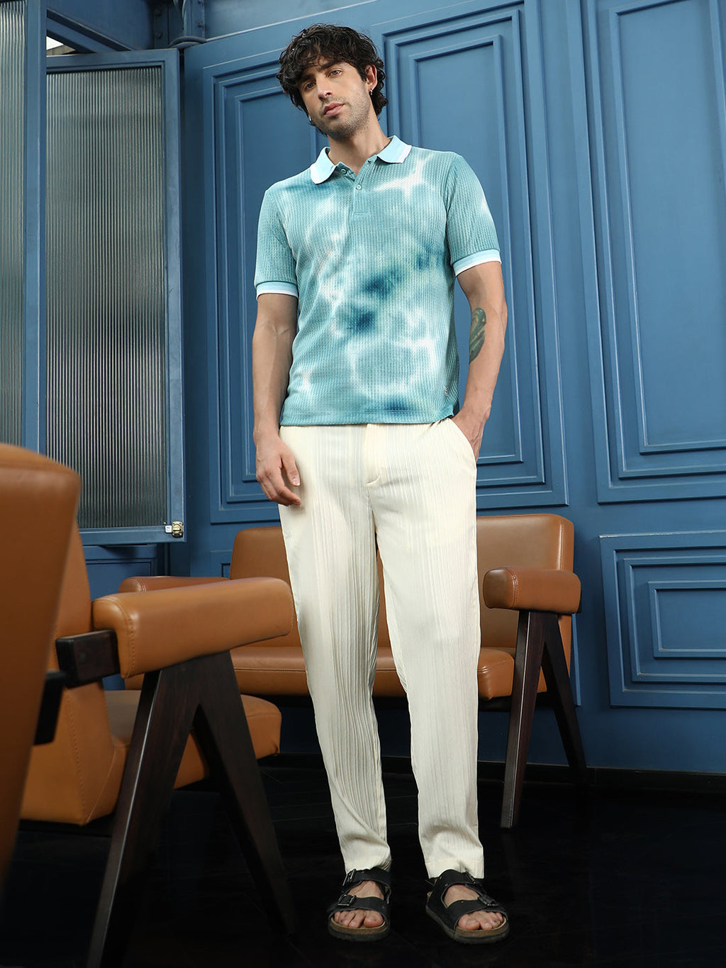 Dye-Geometric Jacquard Polo T-Shirt