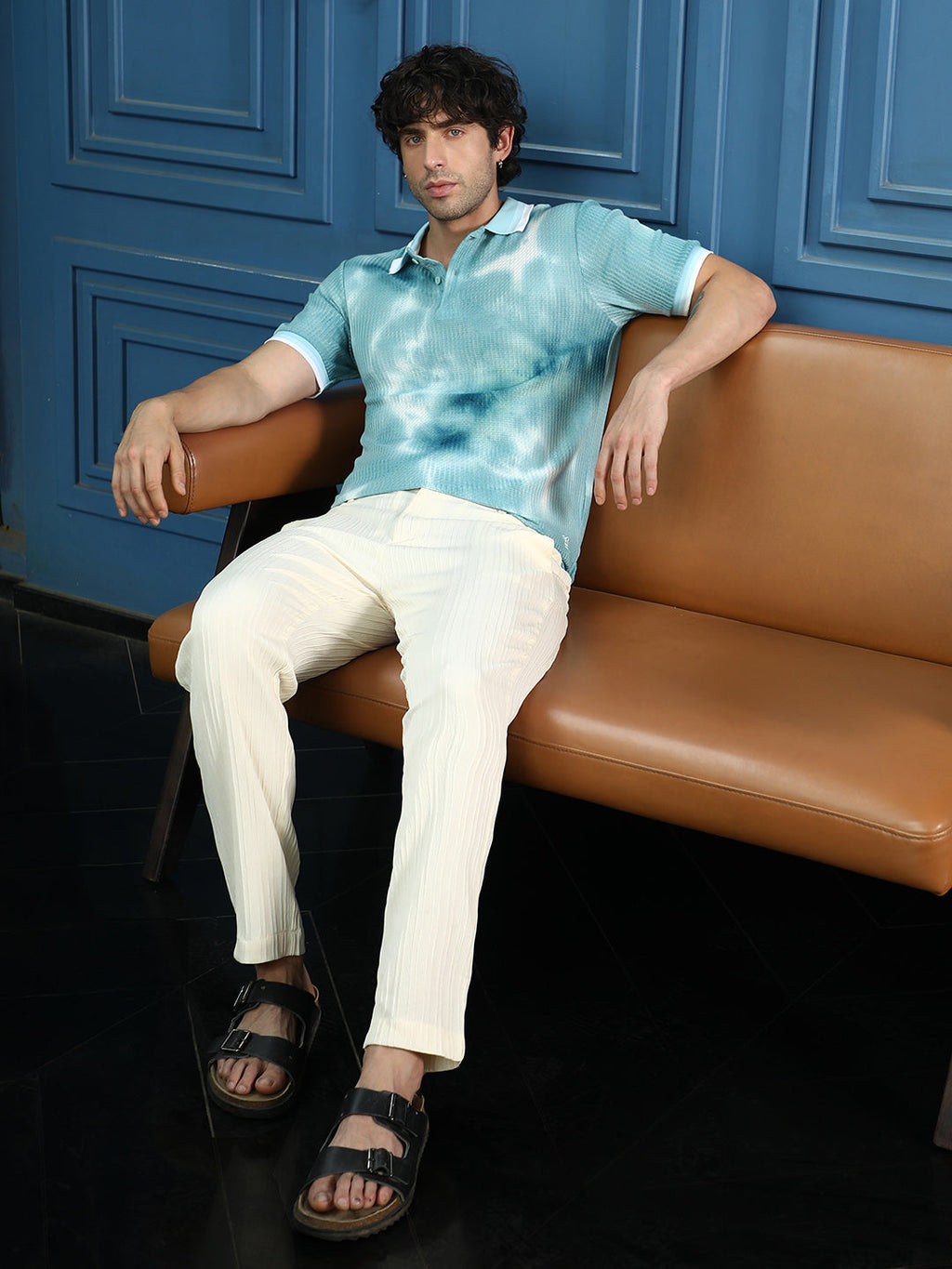 Dye-Geometric Jacquard Polo T-Shirt