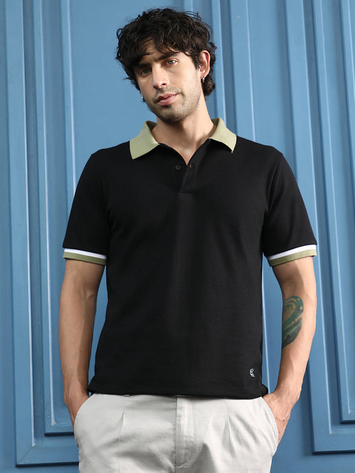 Contrast Textured-Knit Polo T-Shirt