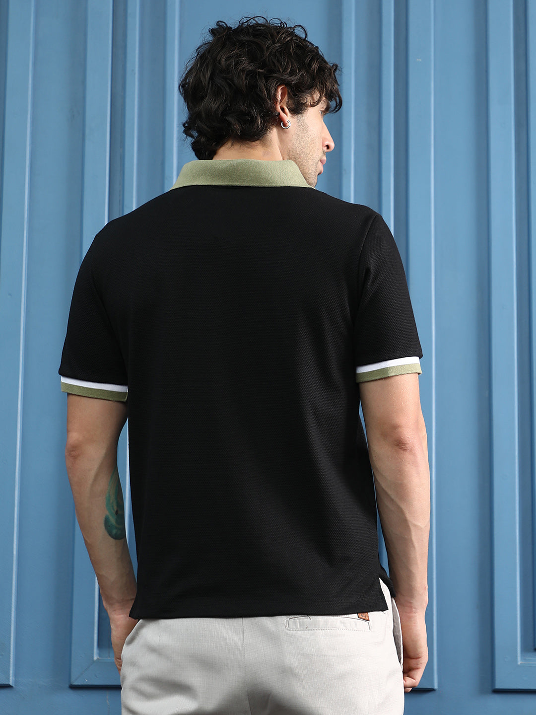 Contrast Textured-Knit Polo T-Shirt