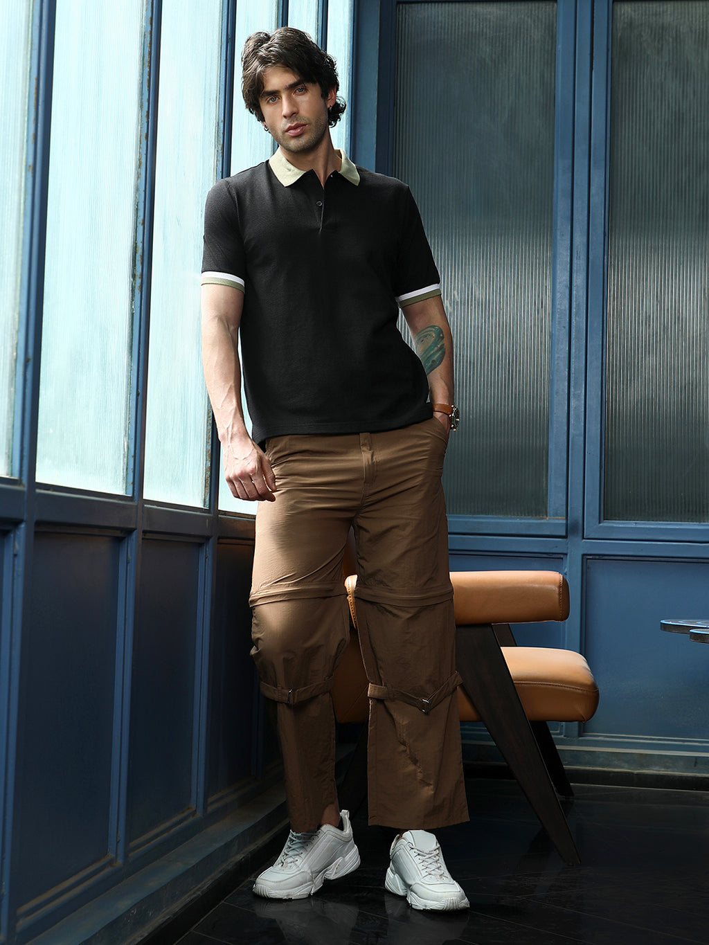 Contrast Textured-Knit Polo T-Shirt