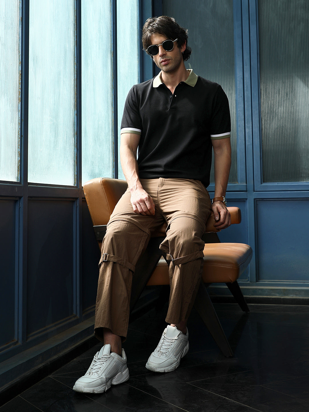 Contrast Textured-Knit Polo T-Shirt