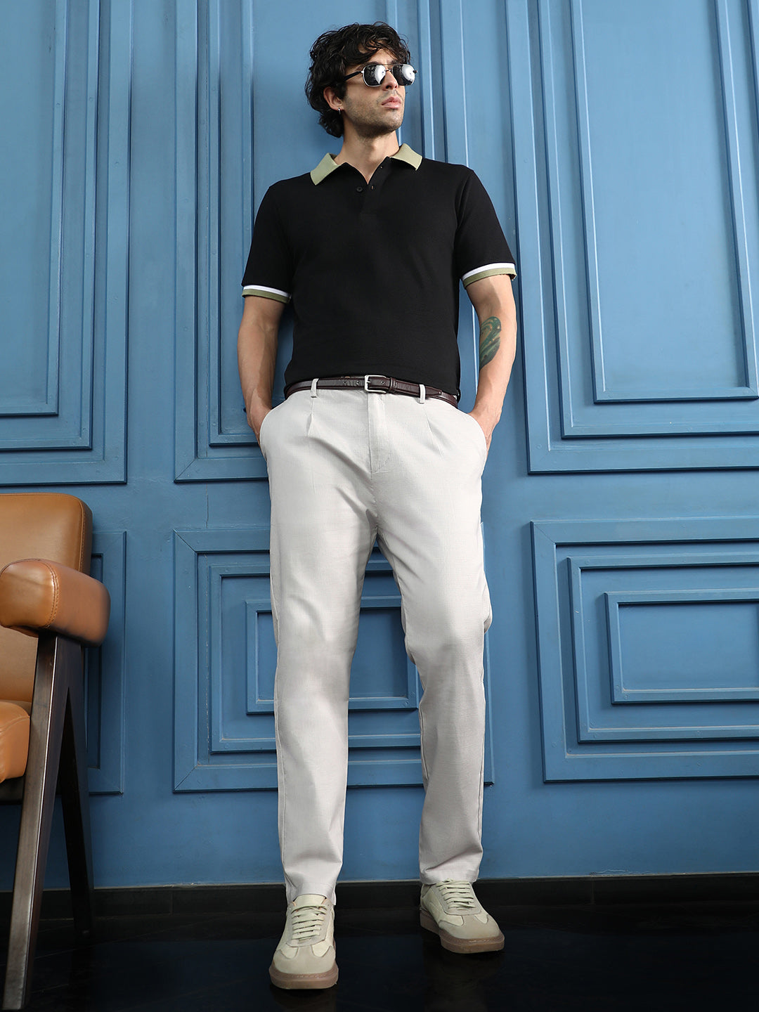 Contrast Textured-Knit Polo T-Shirt