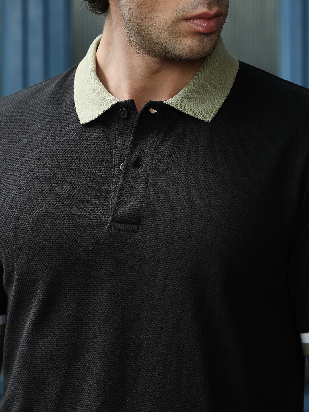 Contrast Textured-Knit Polo T-Shirt