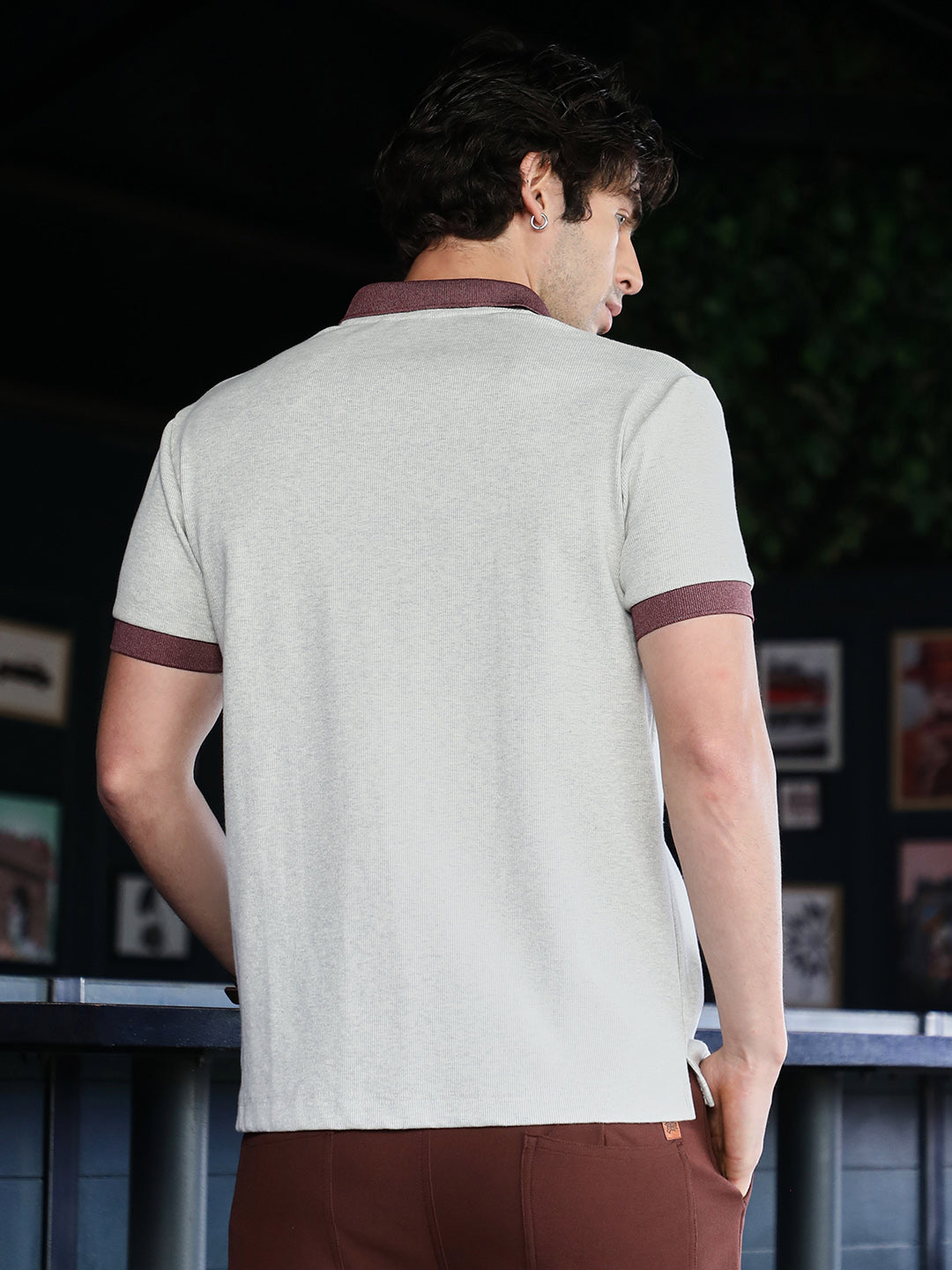 Contrast-Ribbed Polo T-Shirt