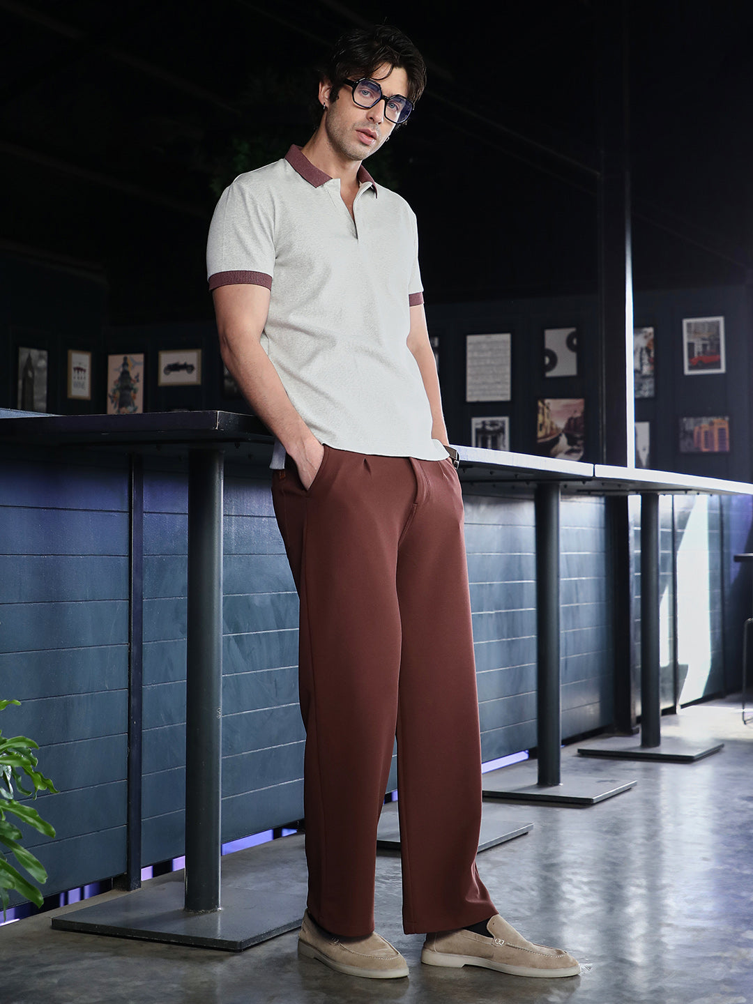 Contrast-Ribbed Polo T-Shirt