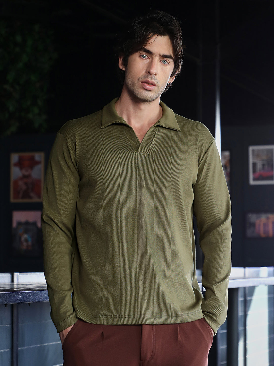 Solid Ribbed Polo T-Shirt