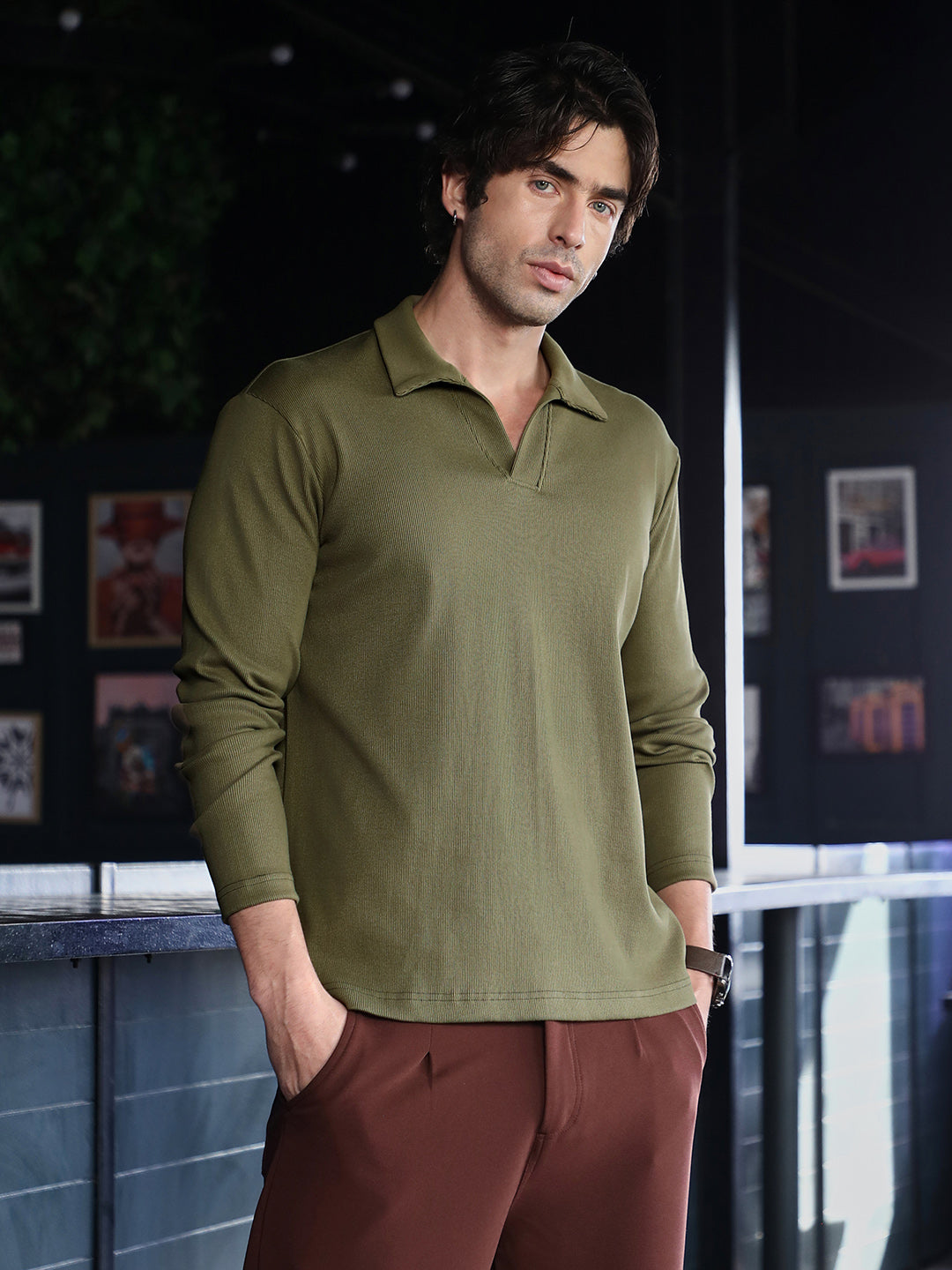 Solid Ribbed Polo T-Shirt