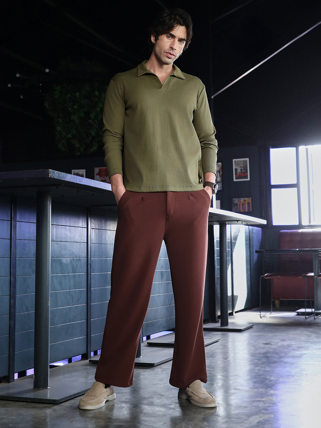 Solid Ribbed Polo T-Shirt