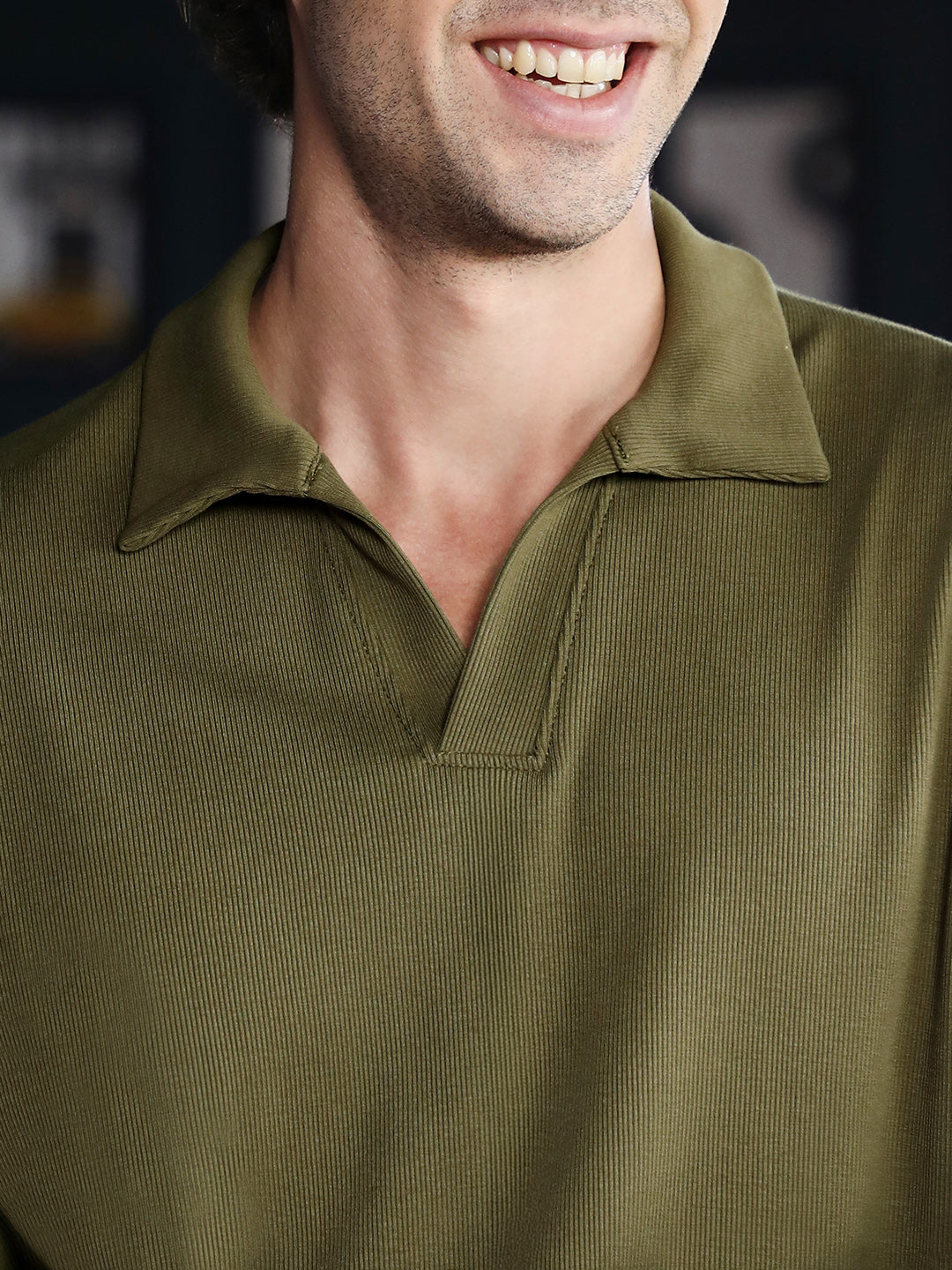 Solid Ribbed Polo T-Shirt