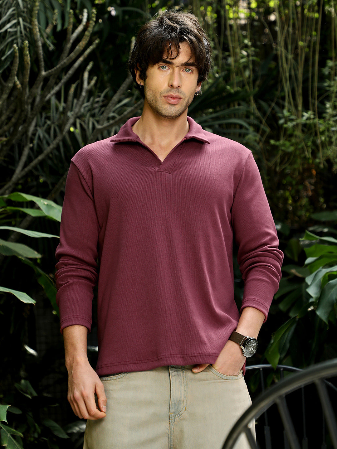 Solid Ribbed Polo T-Shirt