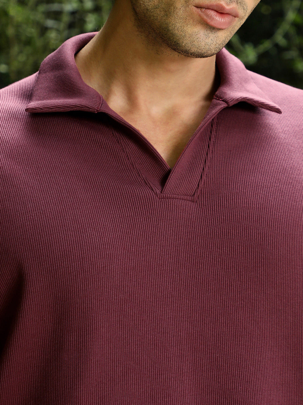 Solid Ribbed Polo T-Shirt