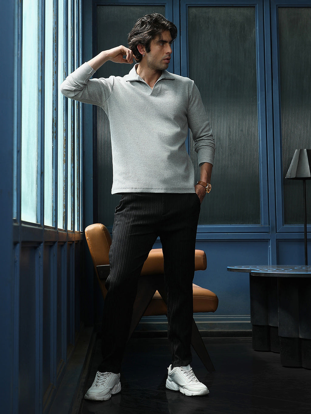 Solid Ribbed Polo T-Shirt