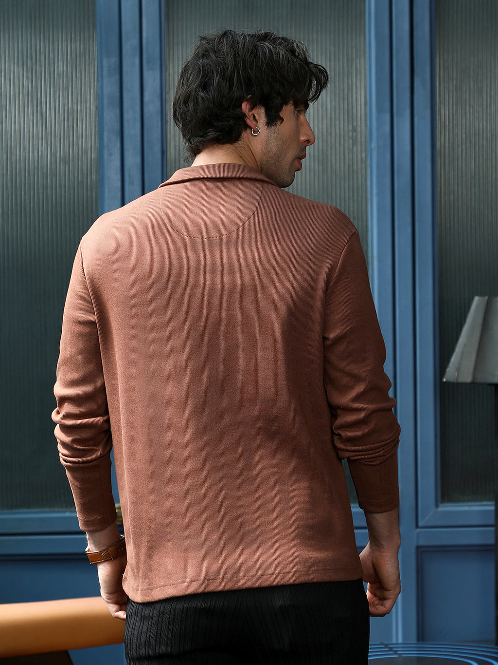 Solid Ribbed Polo T-Shirt