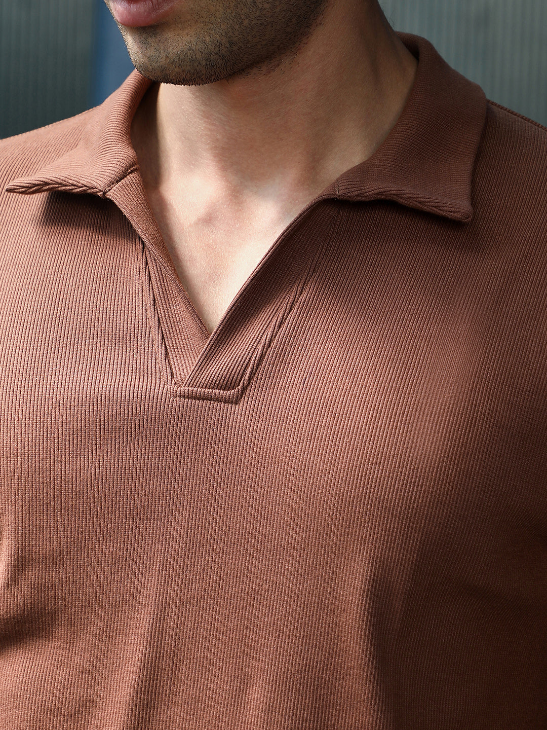 Solid Ribbed Polo T-Shirt
