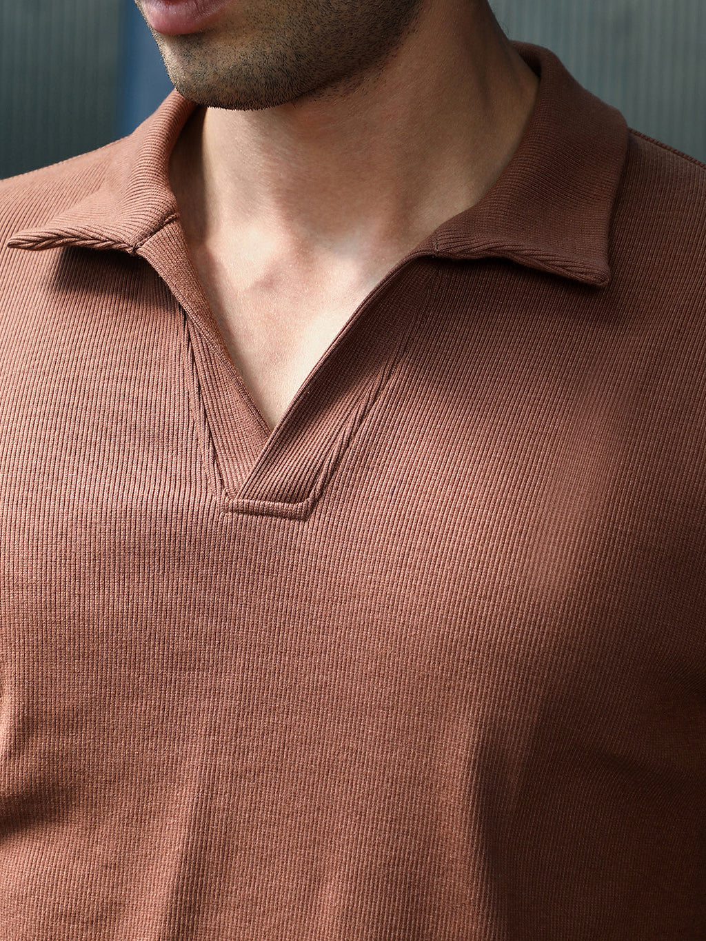 Solid Ribbed Polo T-Shirt